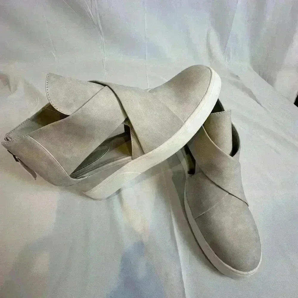 NWOT - Light Gray Wedge Sneakers with Cut out (Size 8)